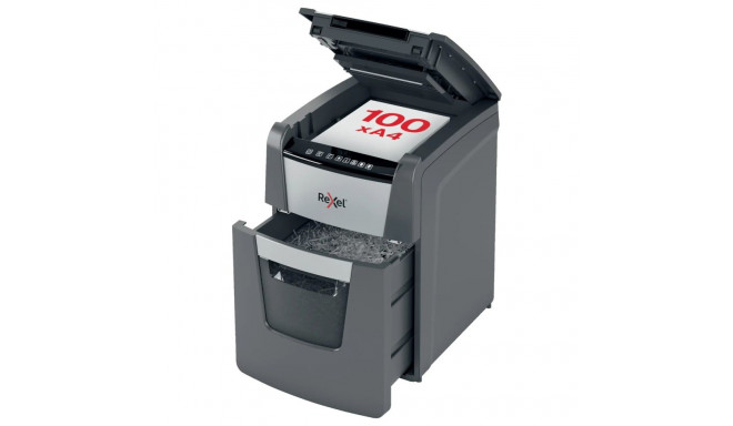 Paberipurustaja Rexel Optimum AutoFeed+ 100X, 4x28mm P4, 8-lehte/100-lehte automaatsöötjast, 34L, Ho