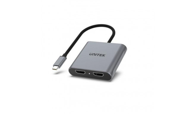 UNITEK V1404B video cable adapter 0.15 m USB Type-C 2 x HDMI Grey