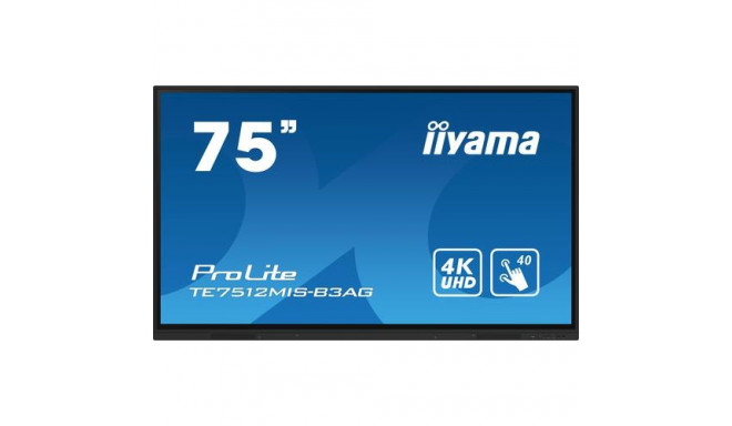 iiyama TE7512MIS-B3AG Signage Display Kiosk design 190.5 cm (75&quot;) LCD Wi-Fi 400 cd/m² 4K Ul