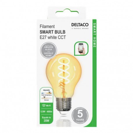 Deltaco SH-LFE27A60S smart lighting Smart bulb Wi-Fi 5.5 W