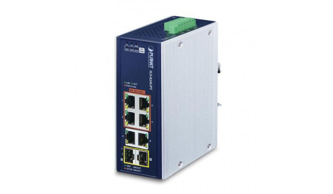 PLANET IP30 Industrial 4-Port Unmanaged Gigabit Ethernet (10/100/1000) Power over Ethernet (PoE) Blu