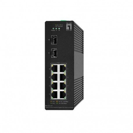LevelOne Hilbert 10-Port Industrial Gigabit PoE Smart Lite Switch, 2 x SFP, 8 PoE Outputs, 802.3at/a