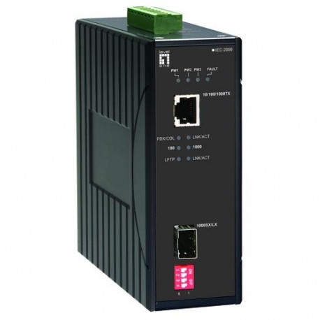 LevelOne RJ45 to SFP Gigabit Industrial Media Converter, -40°C to 75°C