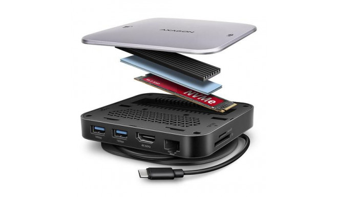 Axagon HMC-UFO USB-C Hub M.2 SATA/NVMe 1 Gbit/s Ethernet 384 kHz Audio Wired USB 3.2 Gen 2 (3.1 Gen 