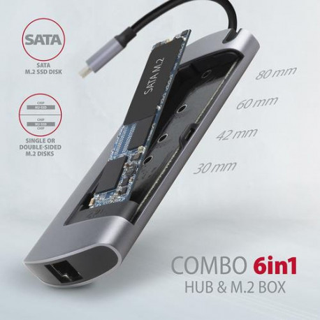 Axagon HMC-6M2 laptop dock/port replicator Wired USB 3.2 Gen 1 (3.1 Gen 1) Type-C Aluminium