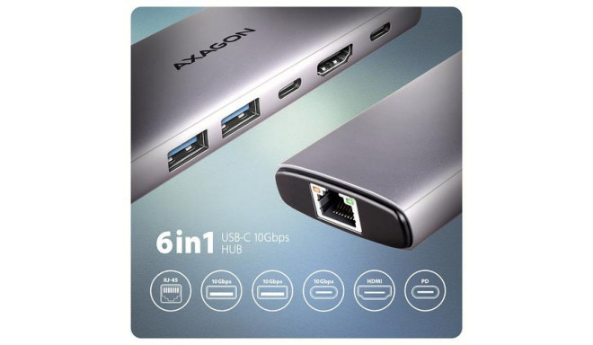 Axagon HMC-6G2L laptop dock/port replicator Wired USB 3.2 Gen 2 (3.1 Gen 2) Type-C Aluminium