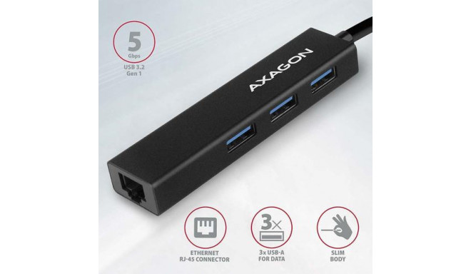 Axagon HMA-GL3A Multiport-Hub USB 3.0 Typ A Gbit-LAN 3x USB-A microSD Wired USB 3.2 Gen 1 (3.1 Gen 1