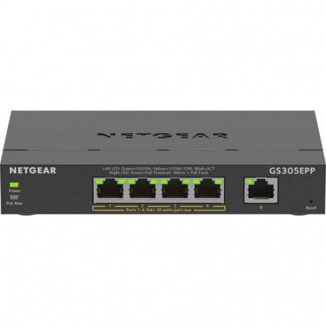 NETGEAR 5-Port Gigabit Ethernet High-Power PoE+ Plus Switch (GS305EPP) Managed L2/L3 Gigabit Etherne