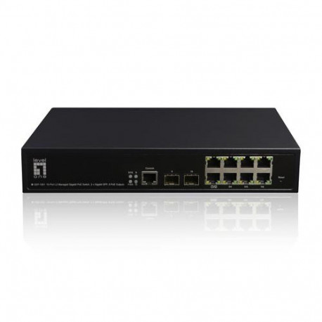 LevelOne KILBY 10-Port L2 Managed Gigabit PoE Switch, 2 x SFP, 802.3at/af PoE, 125W, 8 PoE Outputs