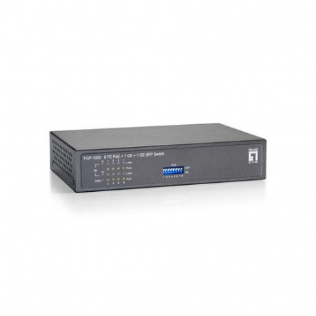 LevelOne 10-Port Fast Ethernet PoE Switch, 1 x Gigabit RJ45, 1 x Gigabit SFP, 8 PoE Outputs, 120W