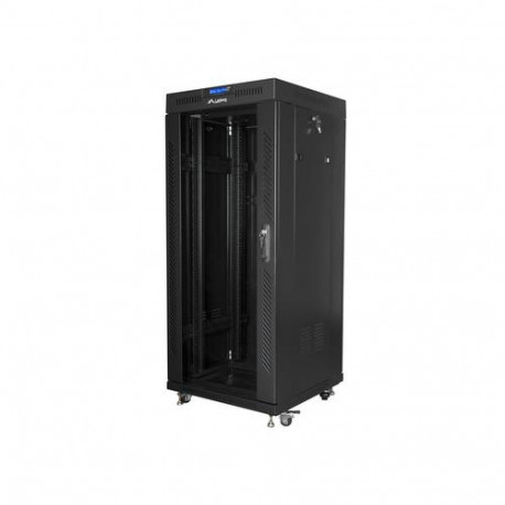 Lanberg free standing rack 19inch cabinet 27U 600x600 glass door LCD flat pack black Freestanding ra