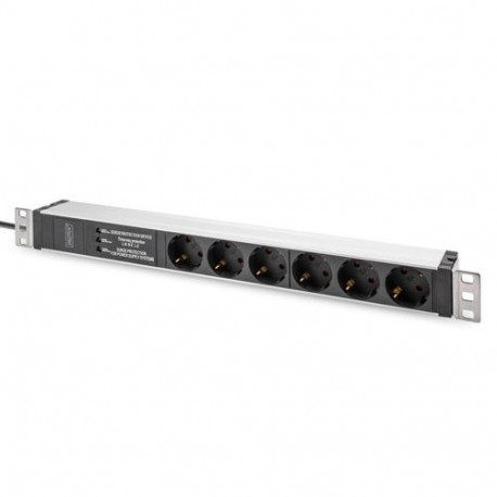 Digitus Socket strip with aluminum profile and surge protection, integrated line filter, 6 safety so