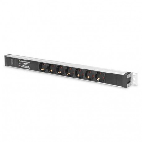 Digitus Aluminium outlet strip with overvoltage protection and line filter, 7 safety outlets, 2 m su