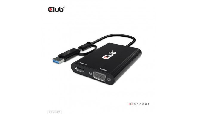 CLUB3D USB Gen1 Type-C/-A to Dual HDMI (4K/30Hz) / VGA (1080/60Hz)