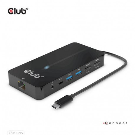 CLUB3D Type-C 7-in-1 hub with 2x HDMI, 2x USB Gen1 Type-A, 1x RJ45, 1x 3.5mm Audio, 1x USB Gen1 Type