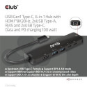 CLUB3D USB Gen1 Type-C, 6-in-1 Hub with HDMI 8K30Hz, 2xUSB Type-A, RJ45 and 2xUSB Type-C, Data and P