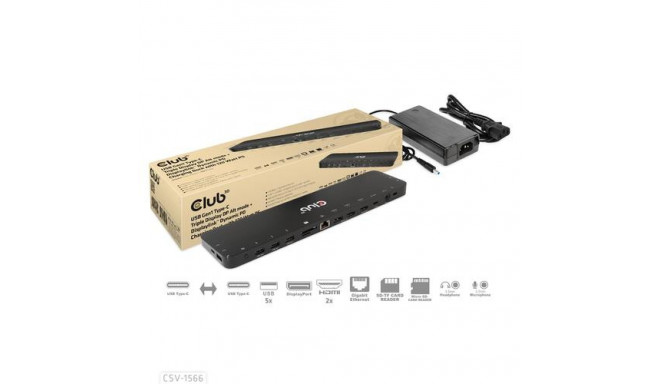 CLUB3D USB Gen1 Type-C Triple Display DP Alt mode Displaylink Dynamic PD Charging Dock with 120 Watt