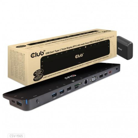 CLUB3D USB Gen1 Type-C Triple Display DP1.4 Alt mode Smart PD3.0 Charging Dock with 100 Watt Power S
