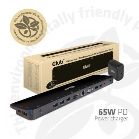 CLUB3D UNIVERSAL USB Gen1 Type-C Triple Display Dynamic PD Charging Dock with 65 Watt PS ( VGA, HDMI