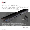 CLUB3D USB Gen1 Type-C Triple Display DP1.4 Alt mode Smart PD3.0 Charging Dock with 100 Watt Power S