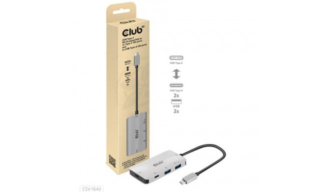 CLUB3D USB Gen2 Type-C PD Charging Hub to 2x Type-C 10G ports and 2x USB Type-A 10G ports