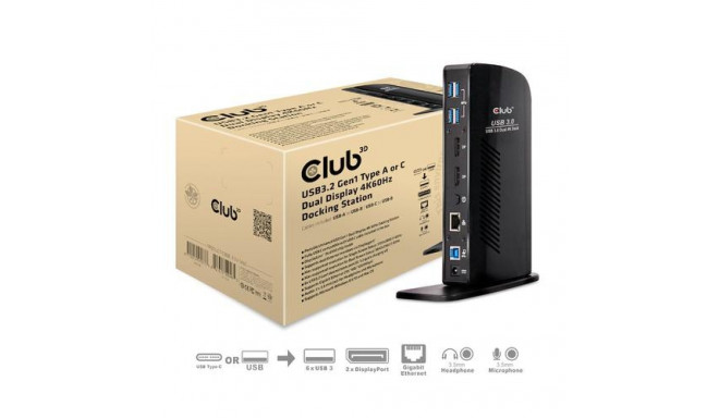 CLUB3D USB3.2 Gen1 Type A or C Dual Display 4K60Hz Docking Station DisplayLink® Certified