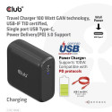 CLUB3D Travel Charger 100 Watt GAN technology, USB-IF TID certified, Single port USB Type-C, Power D