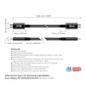 CLUB3D USB4 Gen3x2 Type-C Bi-Directional Cable 8K60Hz or 4K120Hz, Data 40Gbps, PD 240W(48V/5A) EPR M