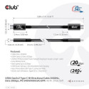 CLUB3D USB4 Gen2x2 Type-C Bi-Directional Cable 4K60Hz, Data 20Gbps, PD 240W(48V/5A) EPR M/M 2m