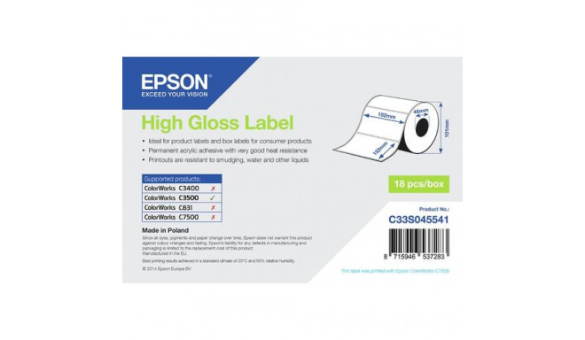Epson High Gloss Label - Die-cut Roll: 102mm x 152mm, 210 labels