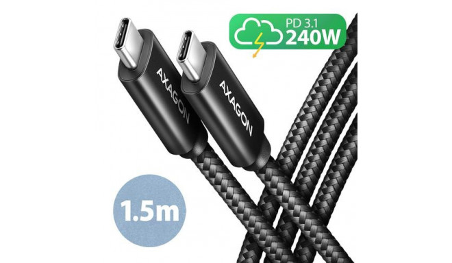 Axagon BUCM2-CM15AB Ladekabel USB-C zu USB-C 2.0, 1,5 m, PD 240 W 5 A, ALU - Schwarz - 1,5 Meter lan