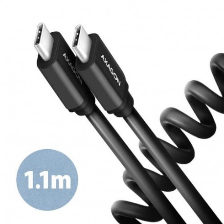 Axagon Data and charging USB 2.0 cable 1.1 m long. PD 60W, 3A. Black twisted. USB cable USB C