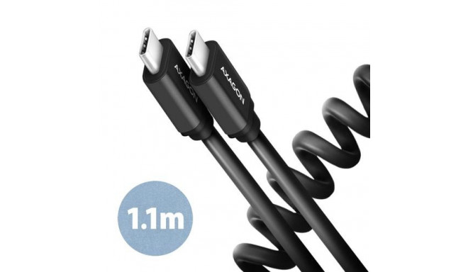 Axagon Data and charging USB 2.0 cable 1.1 m long. PD 60W, 3A. Black twisted. USB cable USB C