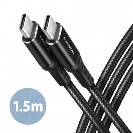 Axagon Data and charging USB 2.0 cable 1.5 m long. PD 60W, 3A. Black braided. USB cable USB C