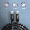 Axagon Data and charging USB 2.0 cable 1.5 m long. PD 60W, 3A. Black braided. USB cable USB C