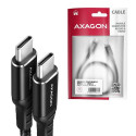 Axagon Data and charging USB 2.0 cable 1.5 m long. PD 60W, 3A. Black braided. USB cable USB C