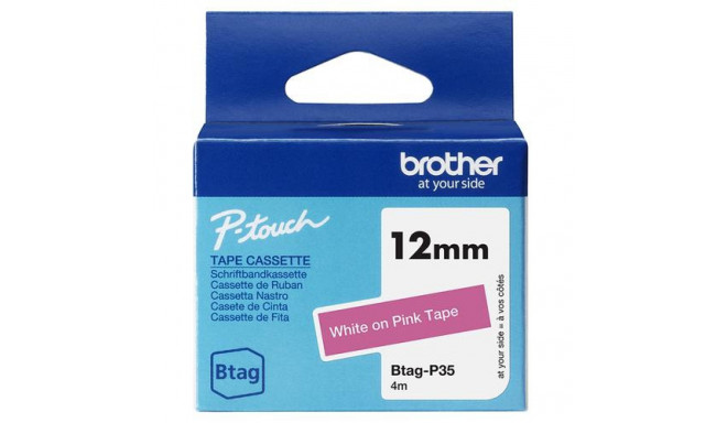 Brother BTAG-P35 label-making tape White on pink