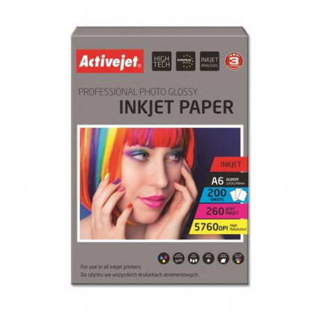 Activejet AP6-260GR200 Glossy photo paper; ideal for printing photos  colorful memories  10x15; (A6;