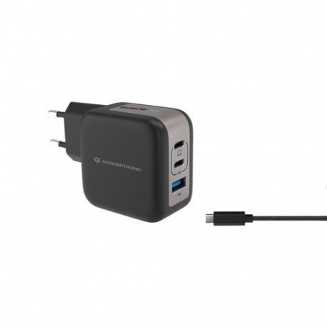 Conceptronic 3-Port 67W GaN USB PD Charger with USB-C Charging Cable, USB-C x 2, USB-A x 1, QC 3.0, 