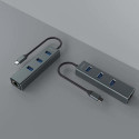 Savio AK-57 USB-C - 3 x USB-A HUB with RJ-45 Gigabit Ethernet adapter 5000 Mbit/s grey 2 x USB 3.2 G