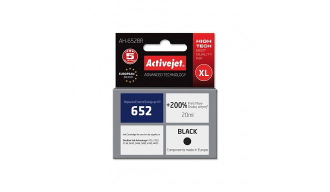 Activejet AH-652BR ink (replacement for HP 652 F6V25AE; Premium; 20 ml; black)