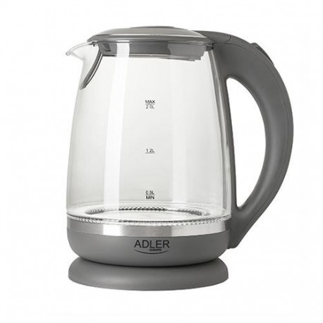 Adler AD 1286 electric kettle 2 L 2200 W Grey, Transparent