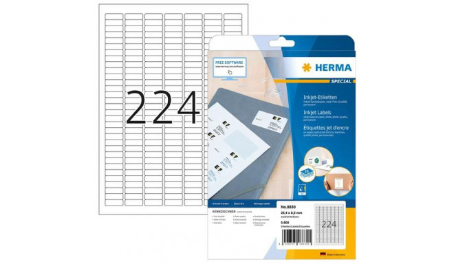 HERMA Inkjet labels A4 25.4x8.5 mm white paper matt 5600 pcs.