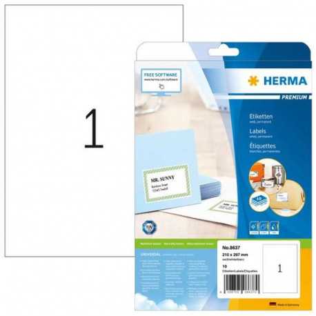 HERMA Labels Premium A4 210x297 mm white paper matt 10 pcs.