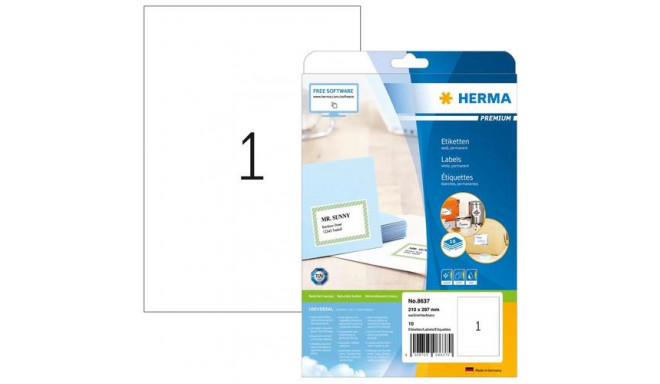 HERMA Labels Premium A4 210x297 mm white paper matt 10 pcs.
