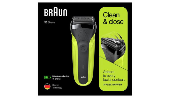 Braun Series 3 300 Electric Shaver, Razor for Men, Black/Volt Green