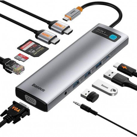 Baseus Metal Gleam Series 11-in-1 Wired USB 3.2 Gen 1 (3.1 Gen 1) Type-C Grey