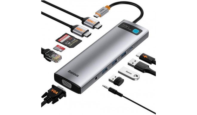 Baseus Metal Gleam Series 11-in-1 Wired USB 3.2 Gen 1 (3.1 Gen 1) Type-C Grey