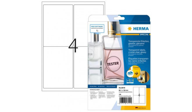 HERMA Labels transparent crystal-clear A4 99.1x139 mm transparent clear film glossy 100 pcs.