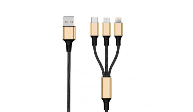 2GO 797152 USB cable 3 m USB B USB C/Micro-USB B/Lightning Black, Gold